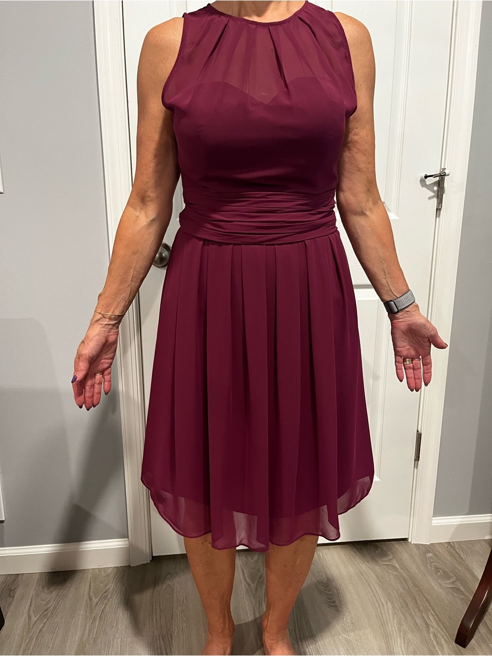 Bill Levkoff Burgundy Sleeveless Chiffon Midi Dress